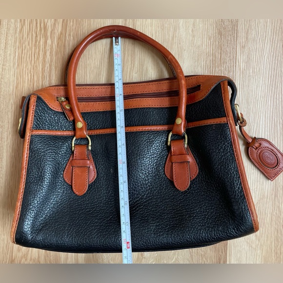 Vintage Leather Liz Claiborne Doctor handbag Purse Pebbled Black Brown trim bag - Picture 10 of 11